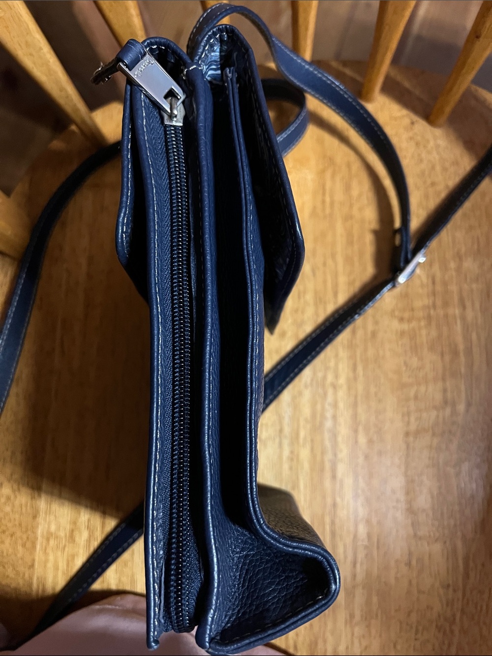 Tignanello Navy Blue Pebbled Leather Crossbody with Silver Plaque - Picture 7 of 9